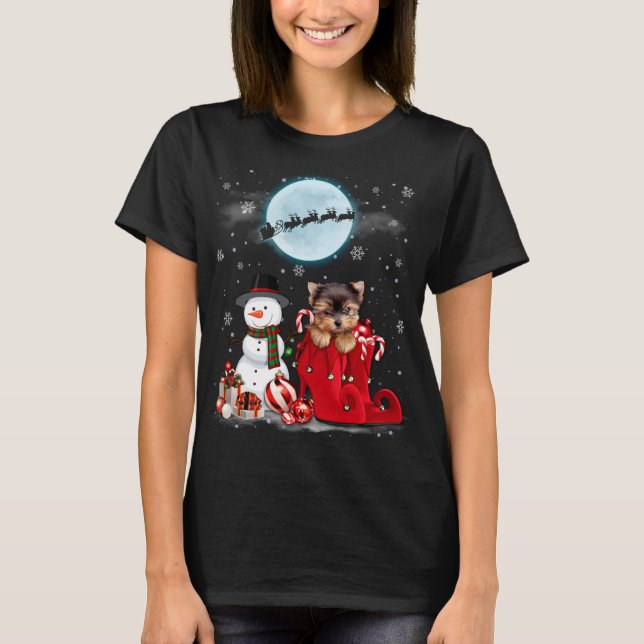 Yorkie Terrier Santa Hat Snowman Boot Santa Under  T-Shirt (Front)