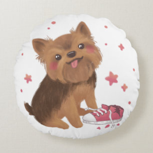 Yorkie the Cutest Trouble Maker Round Pillow
