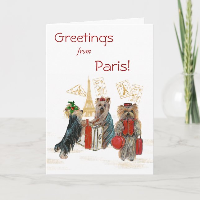 Yorkie Travel Paris Tour Eiffel Carte de Noël (Devant)