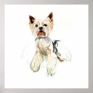 Yorkie Wall Art Poster, Watercolor Painting
