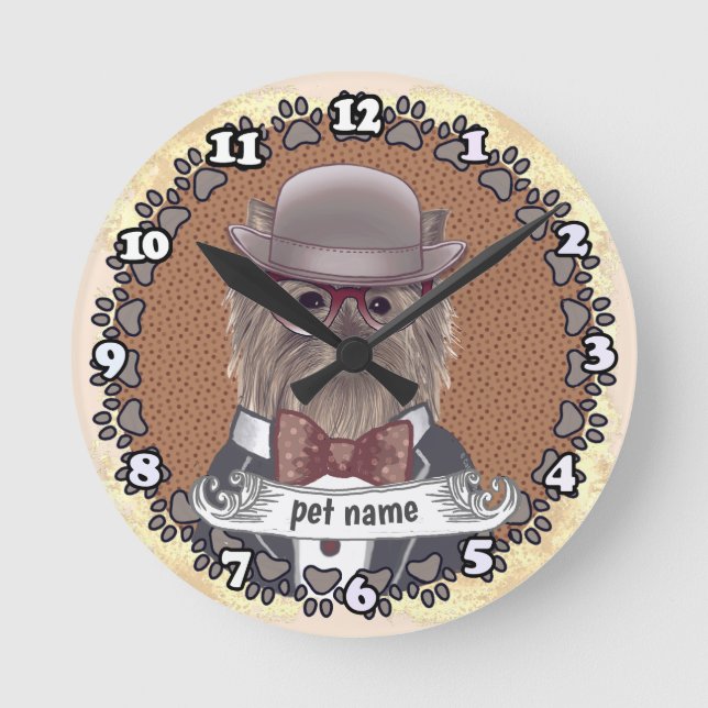 Yorkie Wearing Glasses Round Clock (Front)