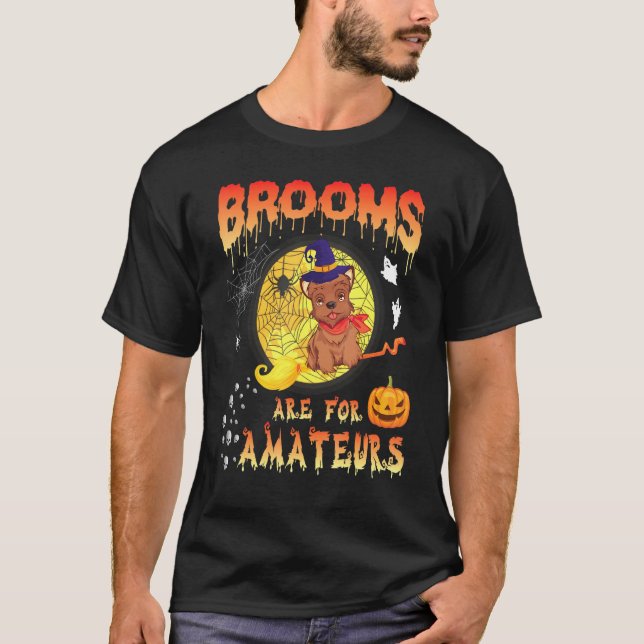 Yorkie Witch Flying On Moon Ghosts Brooms Are For  T-Shirt (Front)