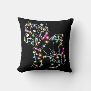 Yorkie With Christmas Light Yorkie Owner Cute Xmas Throw Pillow