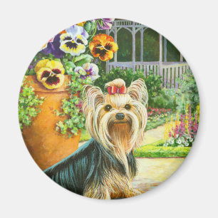 Yorkie with Gazebo and Pansies Magnet