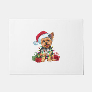 Yorkie Xmas Lighting Santa Hat Yorkie Dog Christma Doormat