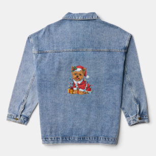 Yorkie Xmas Lighting Santa Yorkie Dog Christmas Denim Jacket