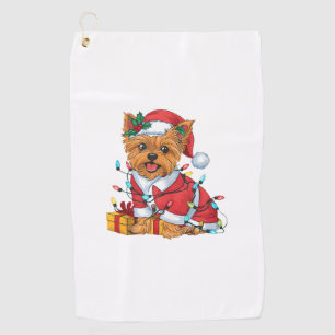 Yorkie Xmas Lighting Santa Yorkie Dog Christmas  Golf Towel