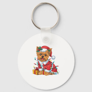 Yorkie Xmas Lighting Santa Yorkie Dog Christmas Keychain