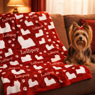 Yorkie Yorkshire Dog Red Personalized Dog Blanket