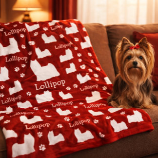 Yorkie Yorkshire Dog Red Personalized Dog Blanket