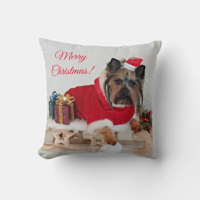 Yorkie Yorkshire Terrier Dog - Christmas Santa Hat Throw Pillow (Front)