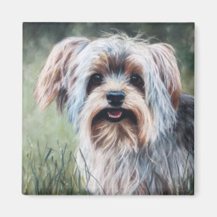 Yorkie Yorkshire Terrier in summer grass Magnet