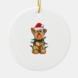 Yorkie Yorkshire Terrier Santa Christmas Tree Ligh Ceramic Ornament