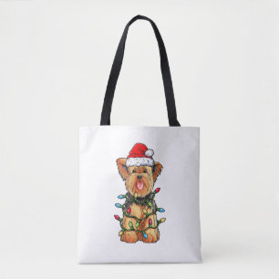Yorkie Yorkshire Terrier Santa Christmas Tree Ligh Tote Bag