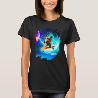 Yorkie Yorkshire Terrier Skateboarding Space Retro T-Shirt