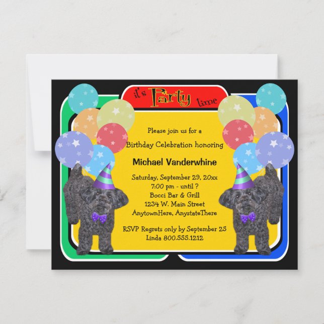 YorkiePoo Birthday Barker Invitation (Front)