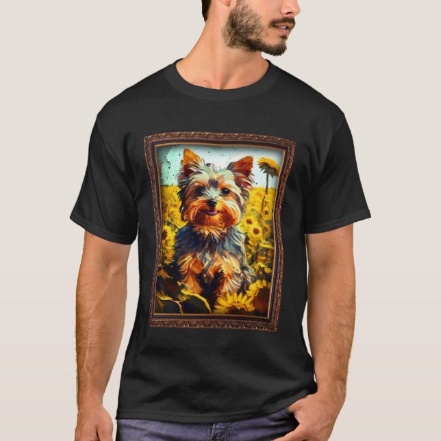 Yorkiepoo Painting Sunflower Flower Mom Women Flor T-Shirt (Front)