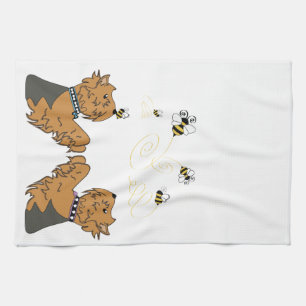 Yorkies and bees kitchen towel