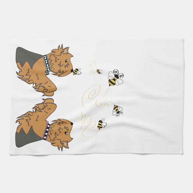 Yorkies and bees kitchen towel (Horizontal)