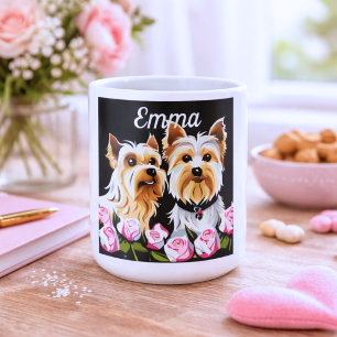 Yorkies and Roses Monogram Coffee Mug