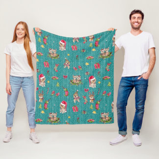 Yorkies at Christmas Fleece Blanket