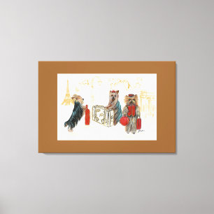 Yorkies  & Eiffel Tower in Paris Travelling Canvas Print