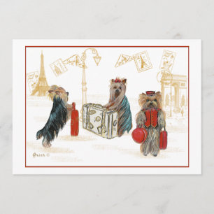 Yorkies Travelling Paris Invitations