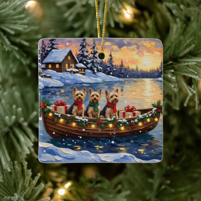 Yorkipoo Christmas Boat Holiday Ceramic Ornament (Tree)