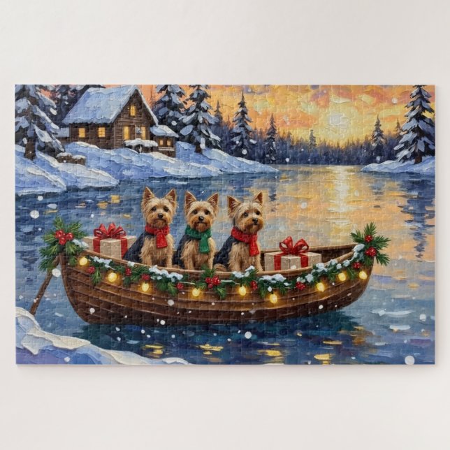 Yorkipoo Christmas Boat Holiday Jigsaw Puzzle (Horizontal)