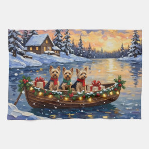 Yorkipoo Christmas Boat Holiday Kitchen Towel
