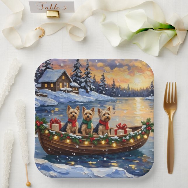 Yorkipoo Christmas Boat Holiday Paper Plate (Wedding)