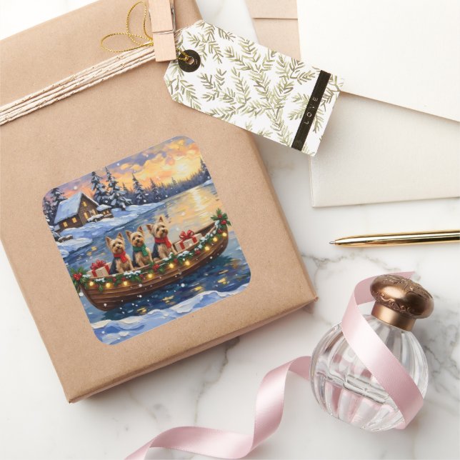 Yorkipoo Christmas Boat Holiday Square Sticker (Gifting)