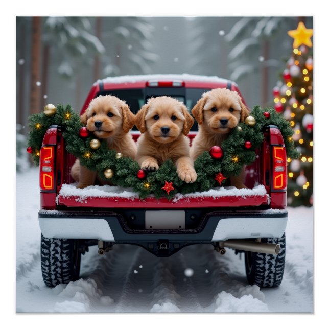 Yorkipoo Christmas Red Truck Holiday Gift Poster (Front)