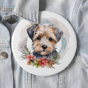 Yorkipoo Christmas Wreath Festive Pup 6 Inch Round Button