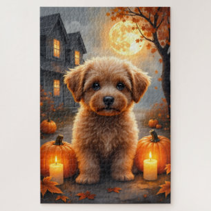 Yorkipoo Cozy Halloween Portrait Art Jigsaw Puzzle