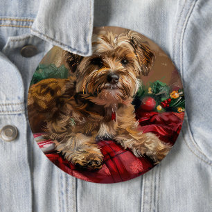 Yorkipoo Dog Christmas Festive 6 Inch Round Button