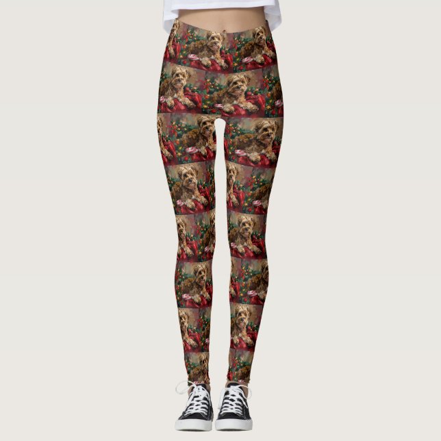 Yorkipoo Dog Christmas Festive Leggings (Front)