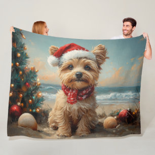 Yorkipoo Dog Christmas Vintage Beach Fleece Blanket