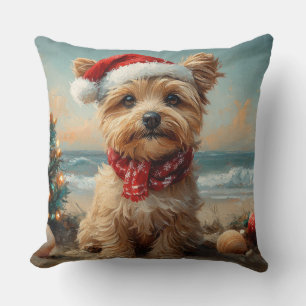 Yorkipoo Dog Christmas Vintage Beach Throw Pillow