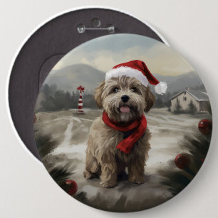 Yorkipoo Dog in Snow Christmas 6 Inch Round Button