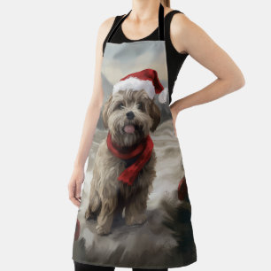 Yorkipoo Dog in Snow Christmas Apron