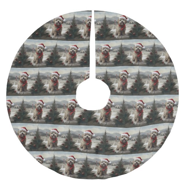 Yorkipoo Dog in Snow Christmas Brushed Polyester Tree Skirt (Front)
