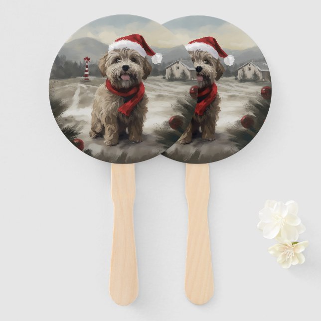 Yorkipoo Dog in Snow Christmas Hand Fan (Front and Back)