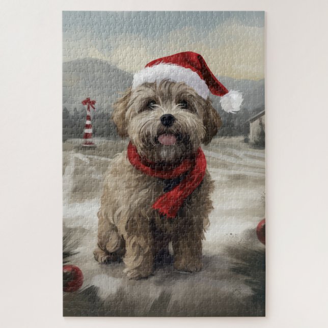 Yorkipoo Dog in Snow Christmas Jigsaw Puzzle (Vertical)