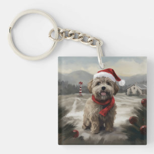 Yorkipoo Dog in Snow Christmas Keychain