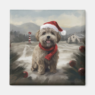 Yorkipoo Dog in Snow Christmas Magnet