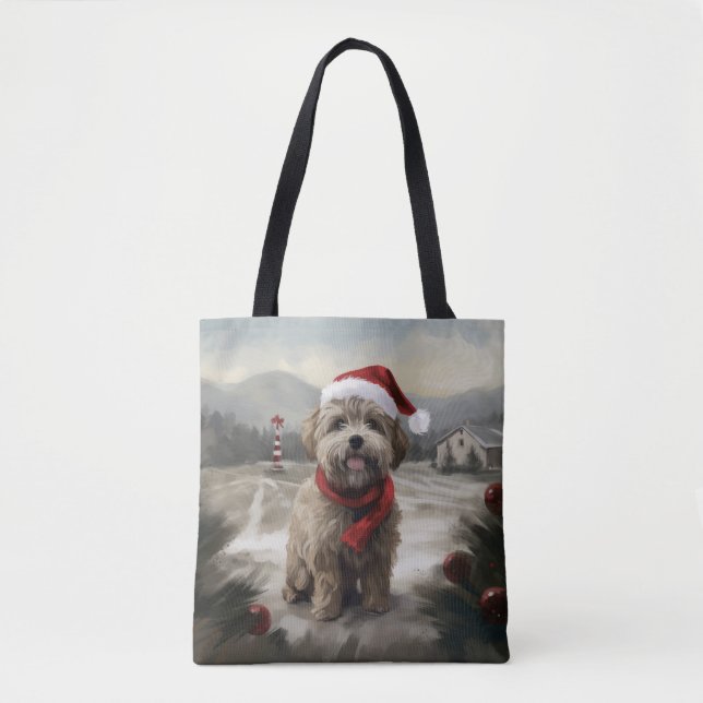 Yorkipoo Dog in Snow Christmas Tote Bag (Front)