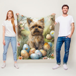Yorkipoo Dog With Easter Eggs Holiday Fleece Blanket
