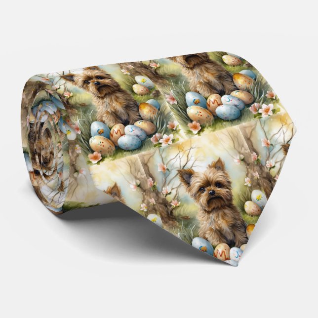 Yorkipoo Dog With Easter Eggs Holiday Tie (Rolled)
