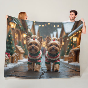 Yorkipoo Dogs Christmas Snow Holiday Fleece Blanket